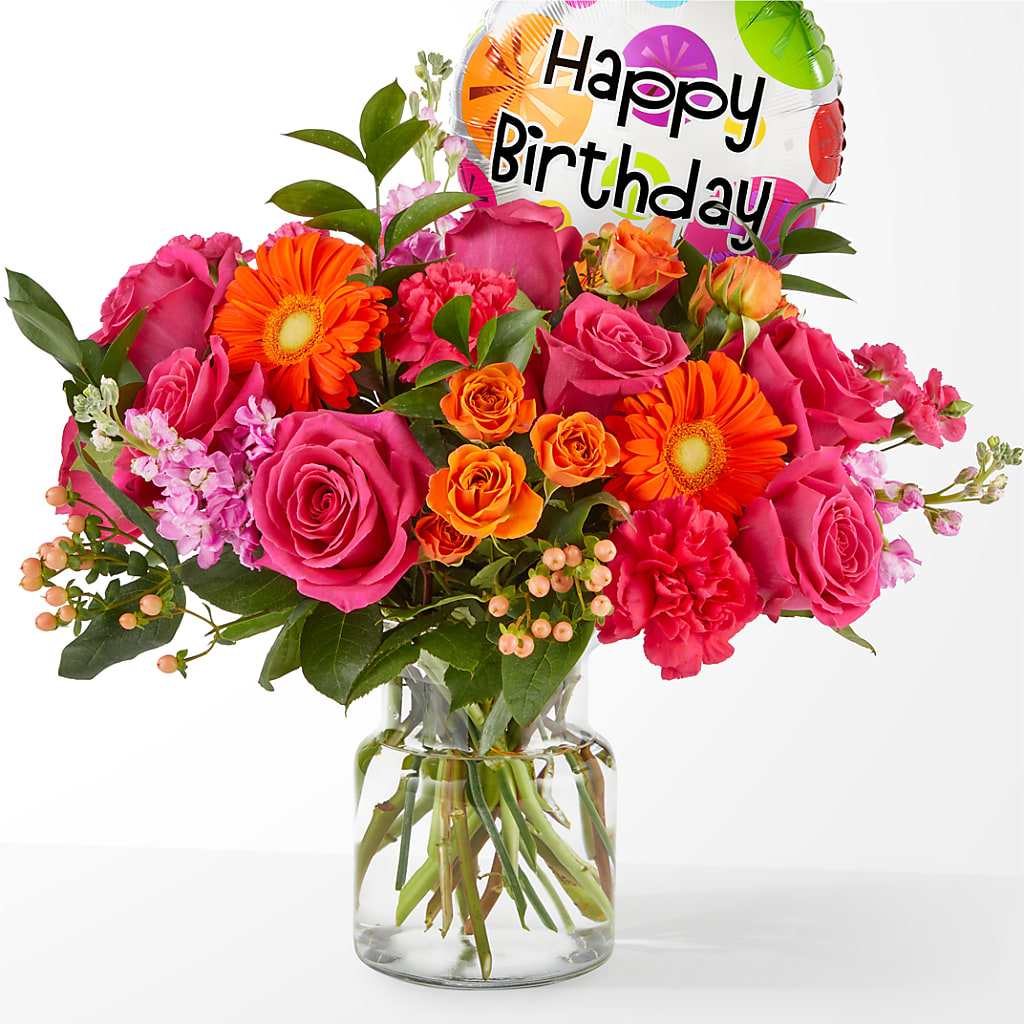 Fiesta Bouquet with Birthday Balloon – EDDY'S FLOWERS, Norwalk CA