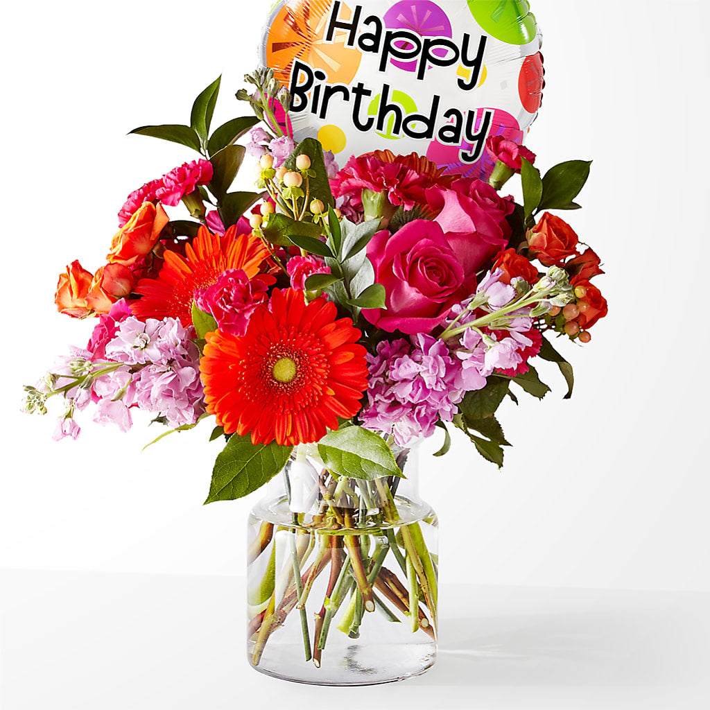 Fiesta Bouquet with Birthday Balloon – EDDY'S FLOWERS, Norwalk CA