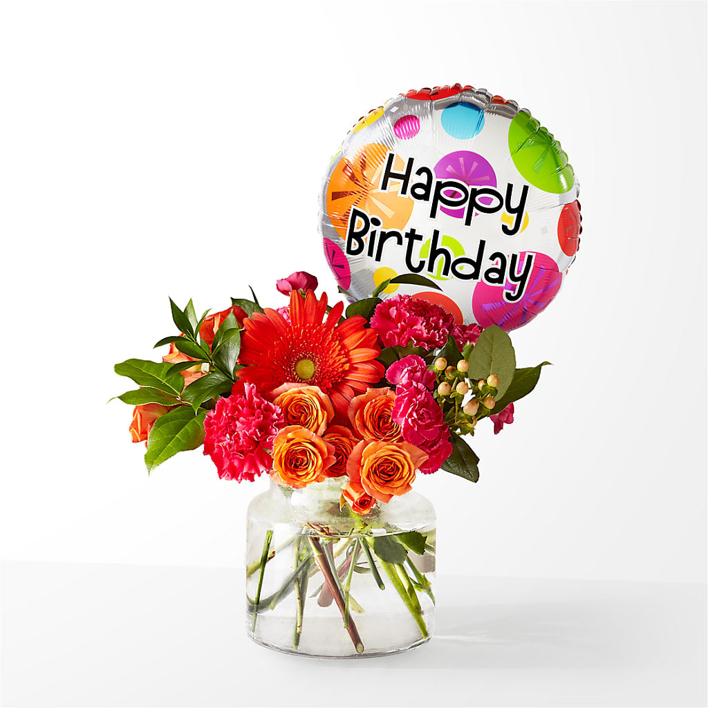 Fiesta Bouquet with Birthday Balloon – EDDY'S FLOWERS, Norwalk CA