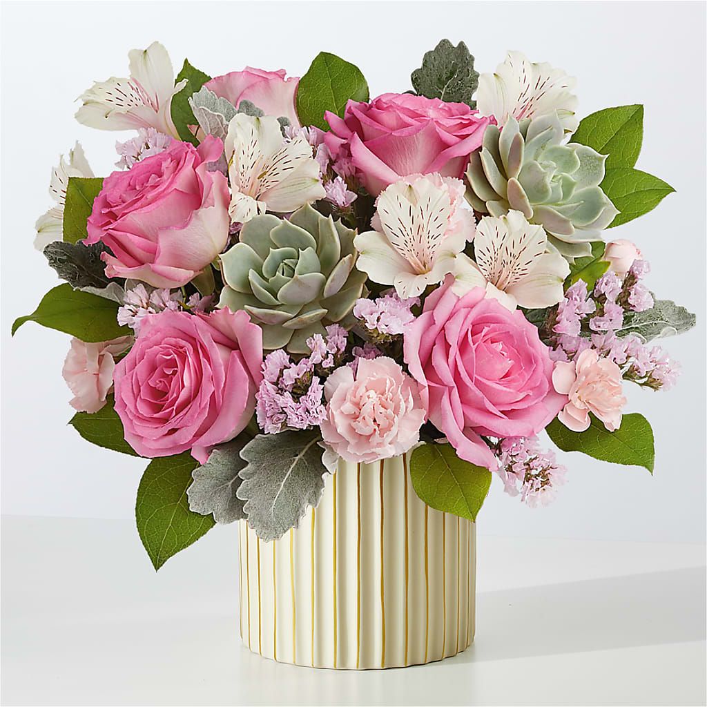 Dusty Rose Bouquet with Ivory Vase – EDDY'S FLOWERS, Norwalk CA