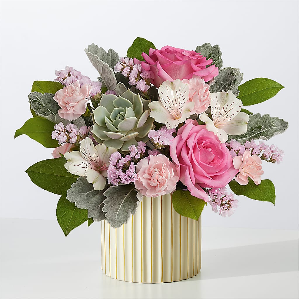 Dusty Rose Bouquet with Ivory Vase – EDDY'S FLOWERS, Norwalk CA