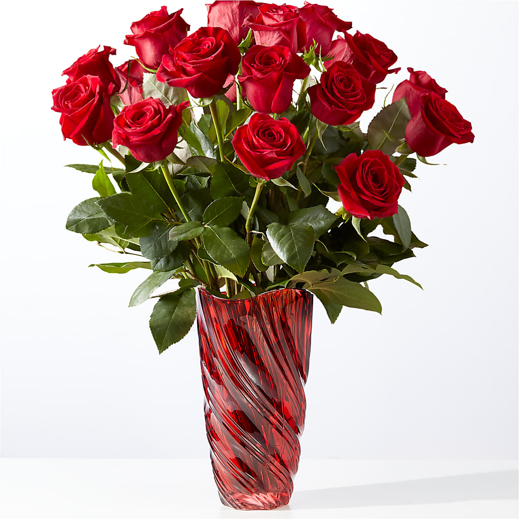 Classic Love Red Rose Bouquet with Luxe Swirl Vase – EDDY'S FLOWERS, Norwalk CA