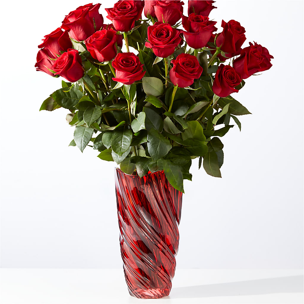 Classic Love Red Rose Bouquet with Luxe Swirl Vase – EDDY'S FLOWERS, Norwalk CA