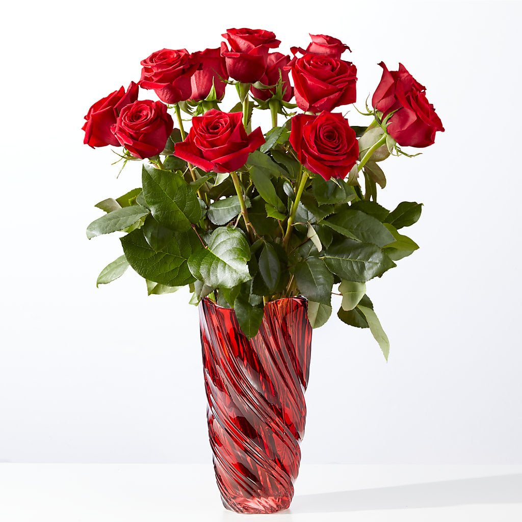 Classic Love Red Rose Bouquet with Luxe Swirl Vase – EDDY'S FLOWERS, Norwalk CA